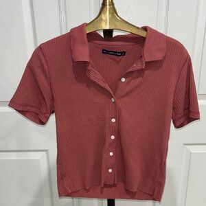 Abercrombie & Fitch Ribbed Button-Down Shirt - Mauve
